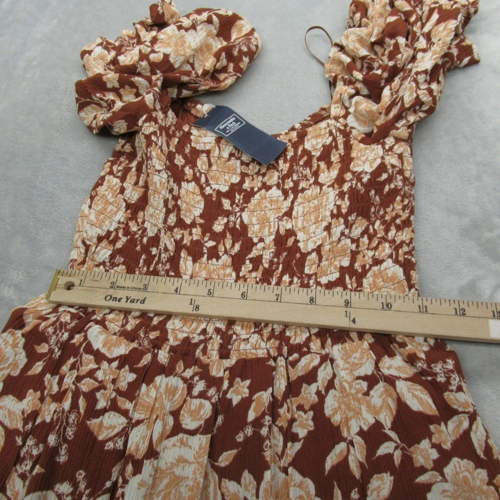 Abercrombie Fitch Dress Women Small Tall Brown Floral Lined Off Shoulder 46